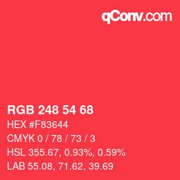 颜色代码: RGB 248 54 68 | qconv.com
