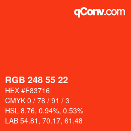 颜色代码: RGB 248 55 22 | qconv.com