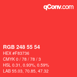 Color code: RGB 248 55 54 | qconv.com