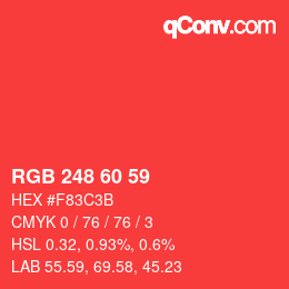 カラーコード: RGB 248 60 59 | qconv.com