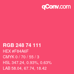 颜色代码: RGB 248 74 111 | qconv.com