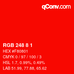 Color code: RGB 248 8 1 | qconv.com