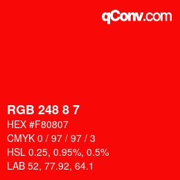 カラーコード: RGB 248 8 7 | qconv.com