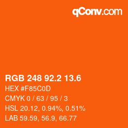 カラーコード: RGB 248 92.2 13.6 | qconv.com