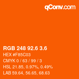 カラーコード: RGB 248 92.6 3.6 | qconv.com
