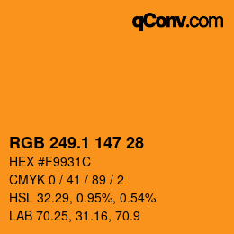 カラーコード: RGB 249.1 147 28 | qconv.com