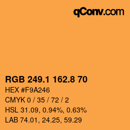Color code: RGB 249.1 162.8 70 | qconv.com