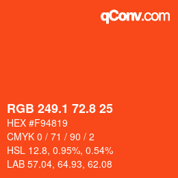 カラーコード: RGB 249.1 72.8 25 | qconv.com