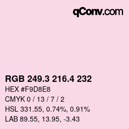 カラーコード: RGB 249.3 216.4 232 | qconv.com