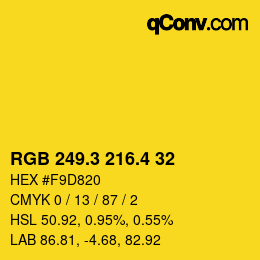 カラーコード: RGB 249.3 216.4 32 | qconv.com