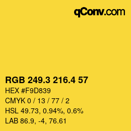 カラーコード: RGB 249.3 216.4 57 | qconv.com