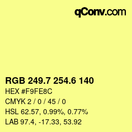カラーコード: RGB 249.7 254.6 140 | qconv.com