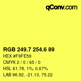 カラーコード: RGB 249.7 254.6 89 | qconv.com