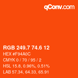 カラーコード: RGB 249.7 74.6 12 | qconv.com