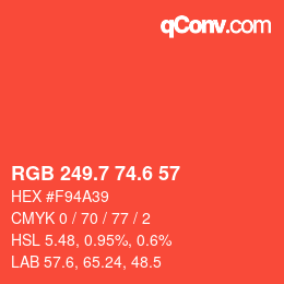 カラーコード: RGB 249.7 74.6 57 | qconv.com