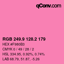 カラーコード: RGB 249.9 128.2 179 | qconv.com