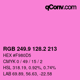 カラーコード: RGB 249.9 128.2 213 | qconv.com