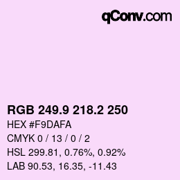 Color code: RGB 249.9 218.2 250 | qconv.com