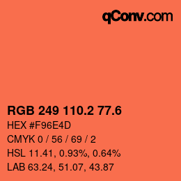 カラーコード: RGB 249 110.2 77.6 | qconv.com