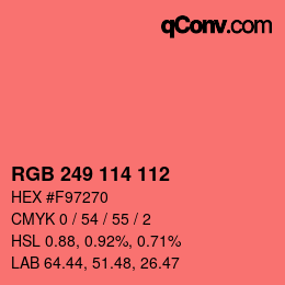 カラーコード: RGB 249 114 112 | qconv.com