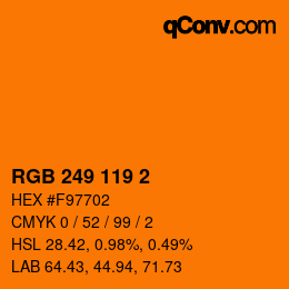 Color code: RGB 249 119 2 | qconv.com