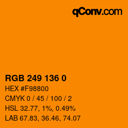 Color code: RGB 249 136 0 | qconv.com
