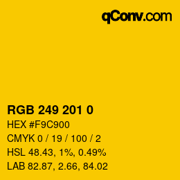 Color code: RGB 249 201 0 | qconv.com