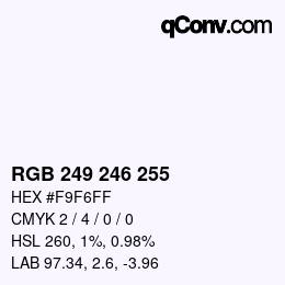 Color code: RGB 249 246 255 | qconv.com