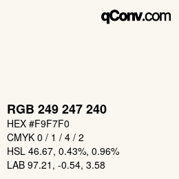 Color code: RGB 249 247 240 | qconv.com