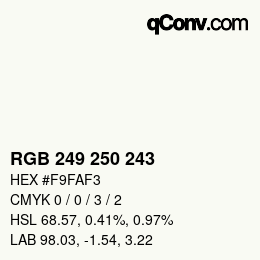 Color code: RGB 249 250 243 | qconv.com