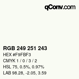 Color code: RGB 249 251 243 | qconv.com