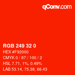Color code: RGB 249 32 0 | qconv.com