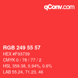 颜色代码: RGB 249 55 57 | qconv.com