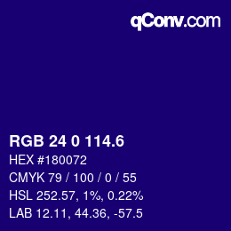 カラーコード: RGB 24 0 114.6 | qconv.com