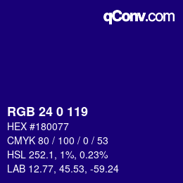 Color code: RGB 24 0 119 | qconv.com