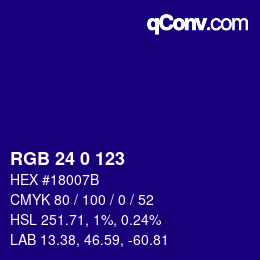 Color code: RGB 24 0 123 | qconv.com