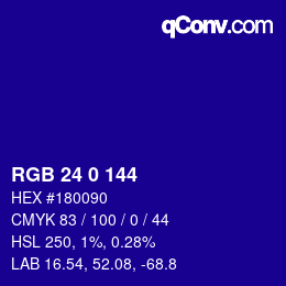 カラーコード: RGB 24 0 144 | qconv.com