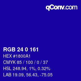 Color code: RGB 24 0 161 | qconv.com