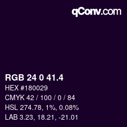 カラーコード: RGB 24 0 41.4 | qconv.com