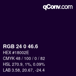 カラーコード: RGB 24 0 46.6 | qconv.com