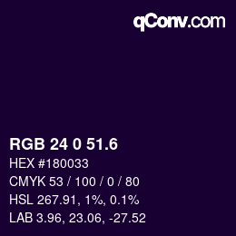 カラーコード: RGB 24 0 51.6 | qconv.com