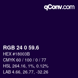 カラーコード: RGB 24 0 59.6 | qconv.com