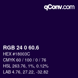 カラーコード: RGB 24 0 60.6 | qconv.com