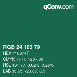Color code: RGB 24 103 79 | qconv.com