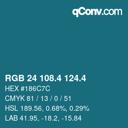 カラーコード: RGB 24 108.4 124.4 | qconv.com
