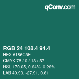 カラーコード: RGB 24 108.4 94.4 | qconv.com