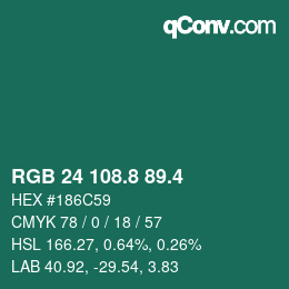 カラーコード: RGB 24 108.8 89.4 | qconv.com