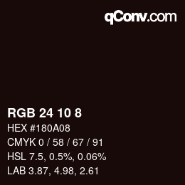 Color code: RGB 24 10 8 | qconv.com