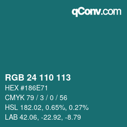 Color code: RGB 24 110 113 | qconv.com