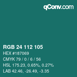Color code: RGB 24 112 105 | qconv.com